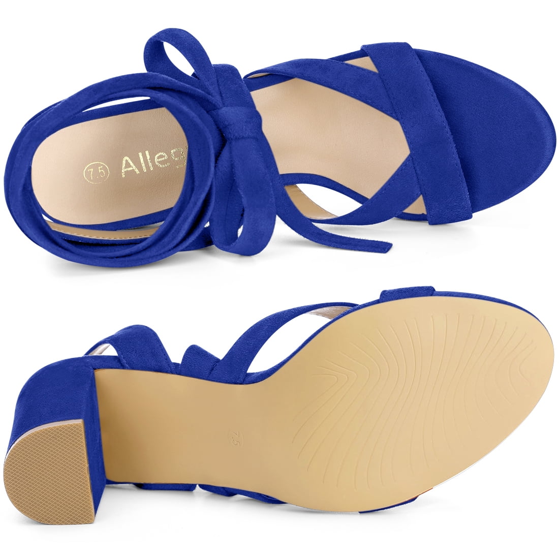 DARING DIVA Women's Open Toe Crisscross Lace Up Chunky Heel Sandals Navy Blue 6