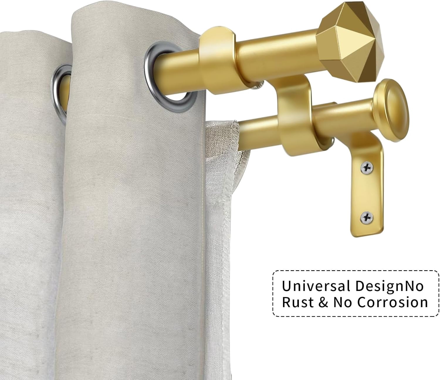 eTeckram 5/8" Double Curtain Rod with Chiodo Finials,Gold,28‘’-48‘’