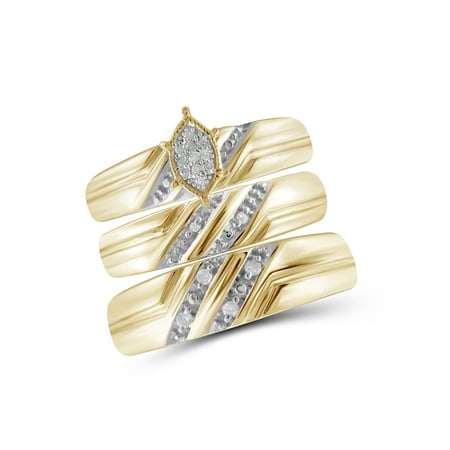 - 1/10 Carat T.W. White Diamond Gold Over Silver Trio Engagement Ring Set