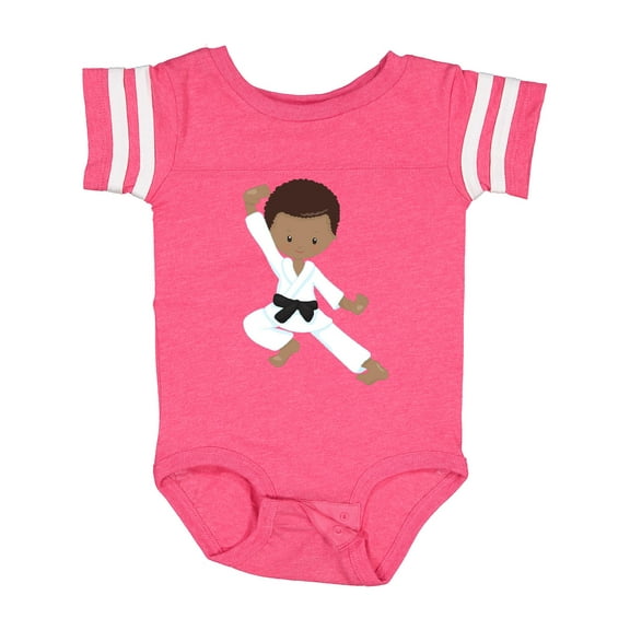 Inktastic African American Boy, Black Belt, Karate Pose Boys Baby Bodysuit