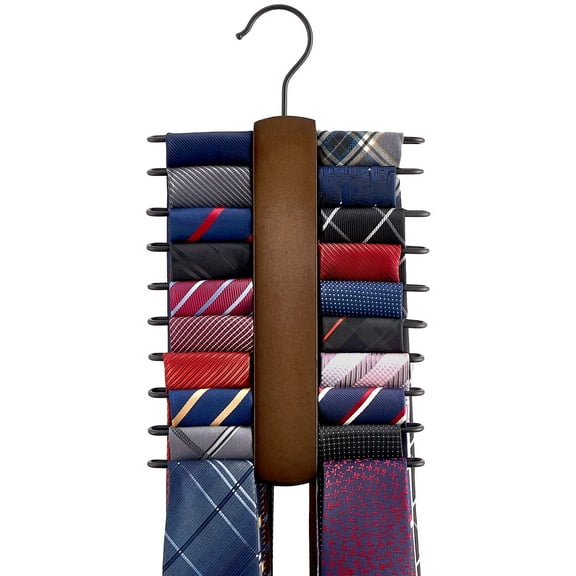 Mkono Non-Slip Wood Tie & Belt Clothes Hangers with Metal Hooks, Brown