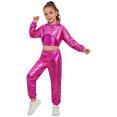 thumbnail image 2 of Hansber Kids Girls Shiny Metallic Hoodie Crop Top with Cami Vest and Pants Hip Hop Jazz Dance Outfit Hot Pink 8, 2 of 7