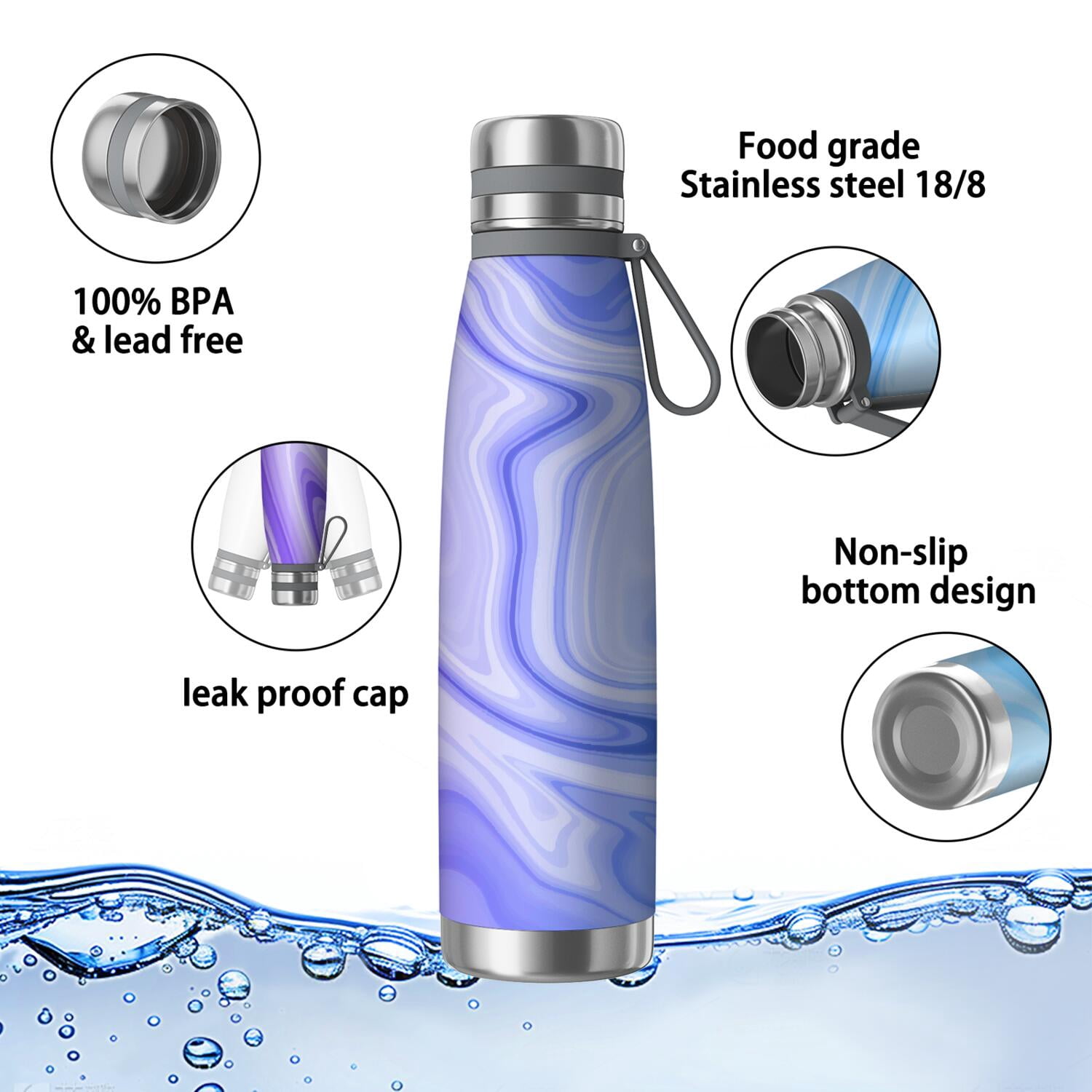 29oz Insulated Water Bottle with Tea Infuser, Stainless Steel Travel Mug, Liquid & Marble Print