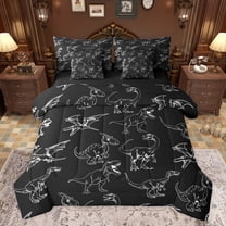 jejeloiu Wildlife Dino 7-Piece Twin Bedding Sets,Jungle Dinosaur Bedding Comforter Set,Black White Sheet Sets For Boys Girl,Microfiber Bedroom Decor Reversible