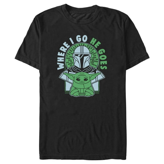 Men's Star Wars: The Mandalorian Where I Go He Goes Blue and Green Graphic Tee Black Medium