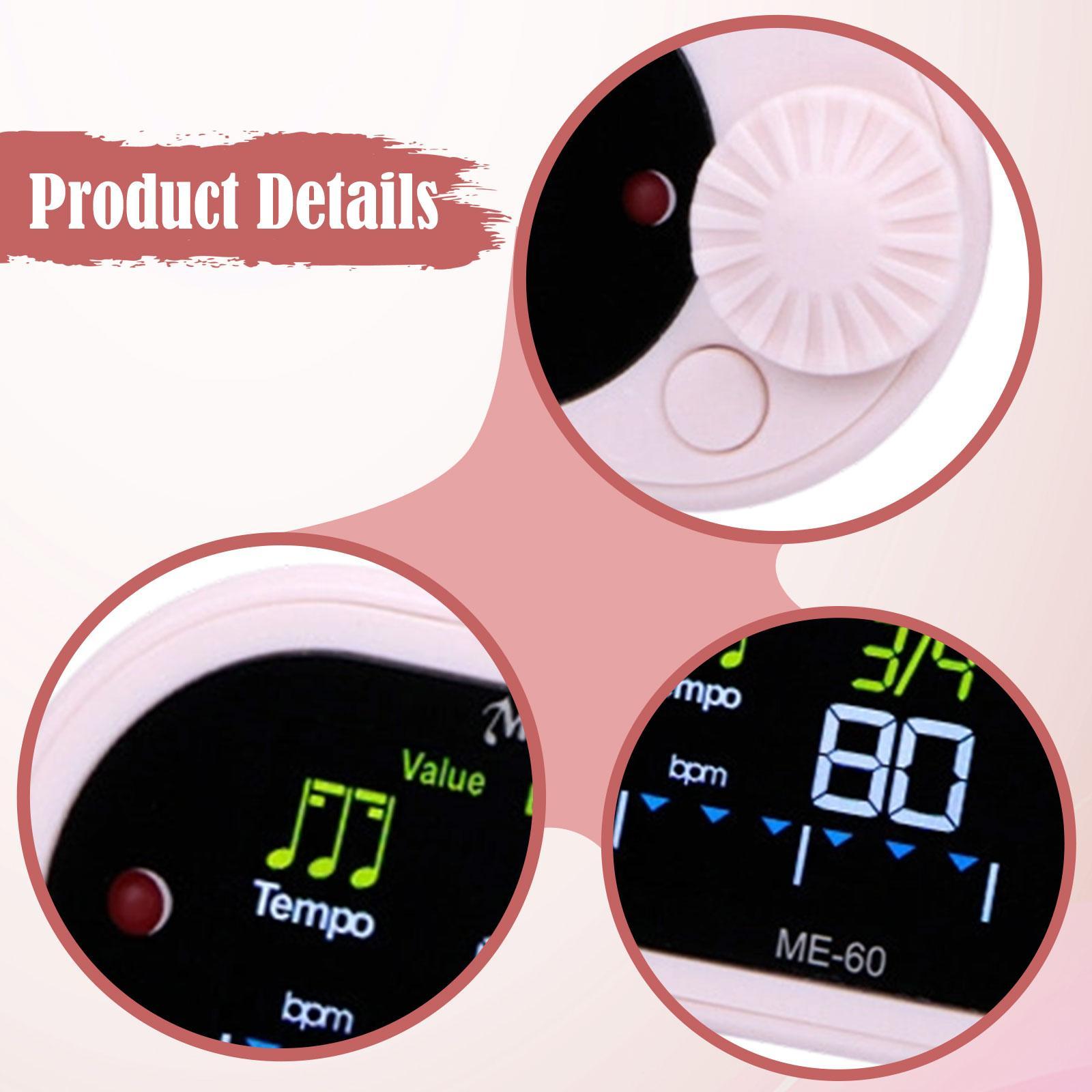 Electronic Metronome Portable Digital Display Adjustable Volume for Piano Guitar Musicians Practice