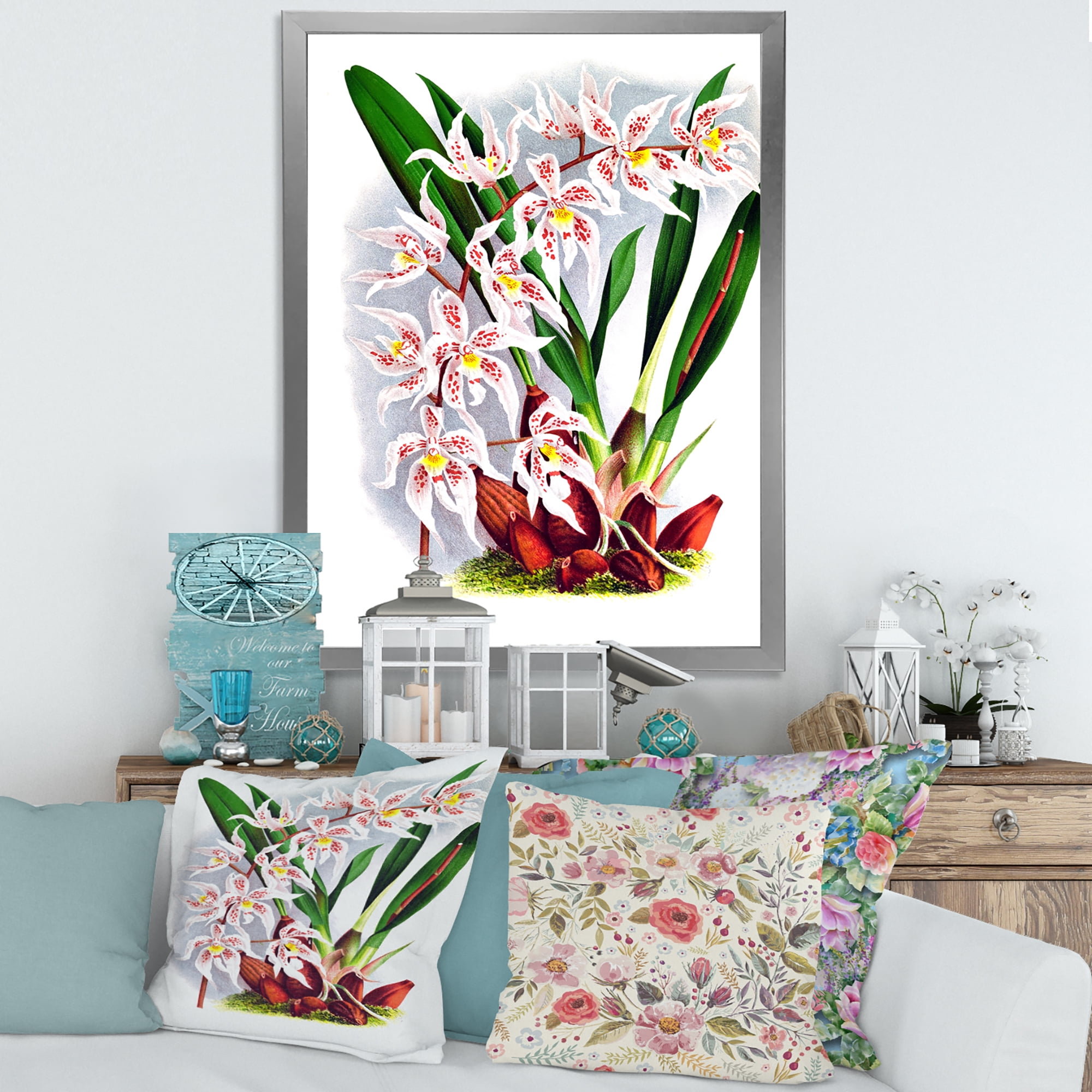 Designart 'White Vintage Orchid Flower II' Traditional Framed Art Print