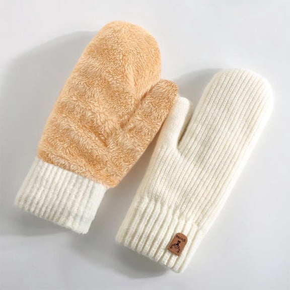 Warop Womens Winter Knitted Mittens, Thick Fleece-Lined Solid Color, Warm Thermal Gloves for Outdoor Activities and Daily Use