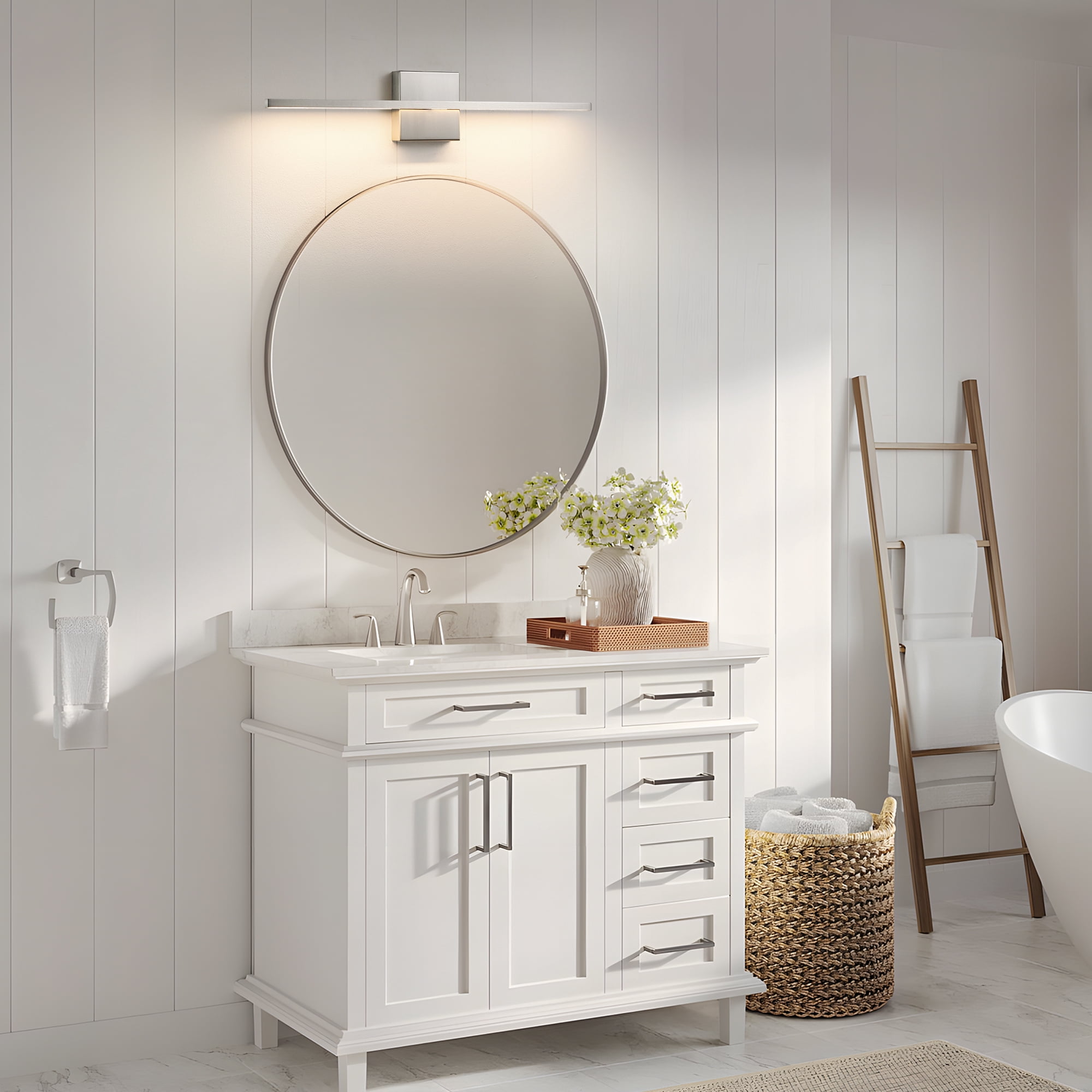Modern Bathroom Vanity Light 24 inch Dimmable Brushed Nickel Bathroom Light Fixtures for Bathroom Wall Sconce with 3500K Warm Light Bedroom