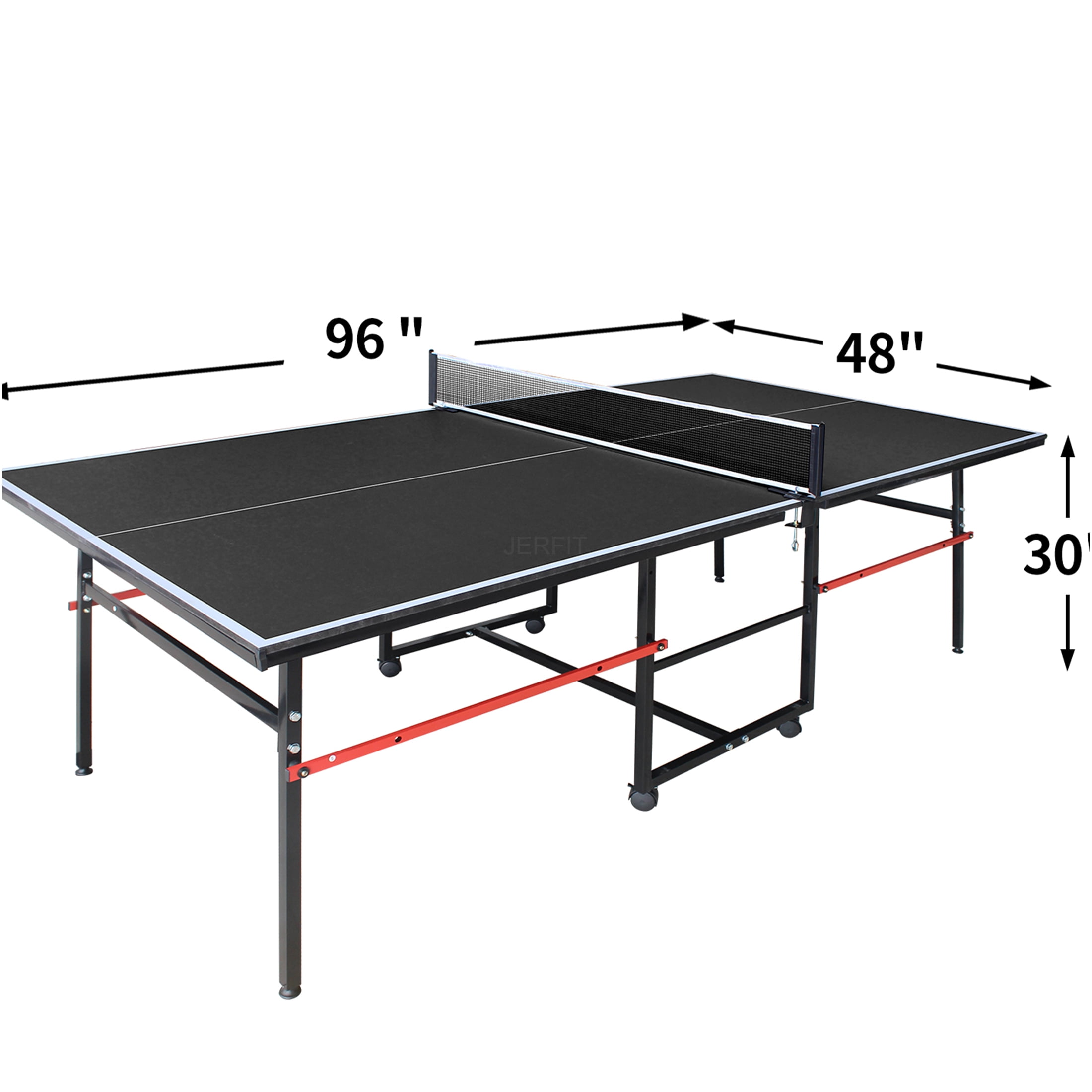 JERFIT 8ft Foldable Ping Pong Table Set with Net, Paddles & Balls for Indoor Outdoor Games, Mid-Size MDF Top on Aluminum Frame, Portable Design for Home & Office Use
