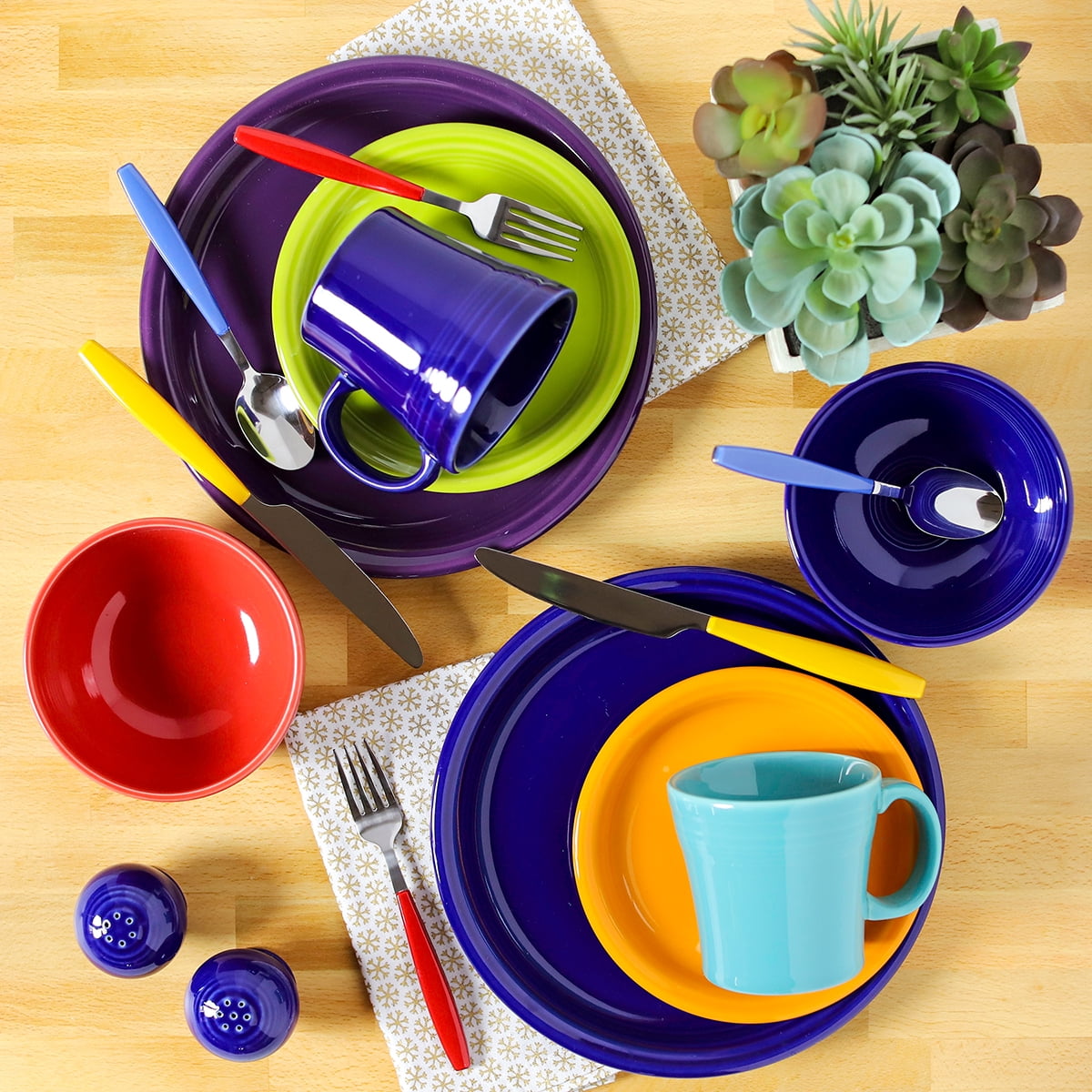 Fiesta Modern 12pc Ceramic Dinnerware Set Contemporary Bowls Cool Mixed Colors Walmart