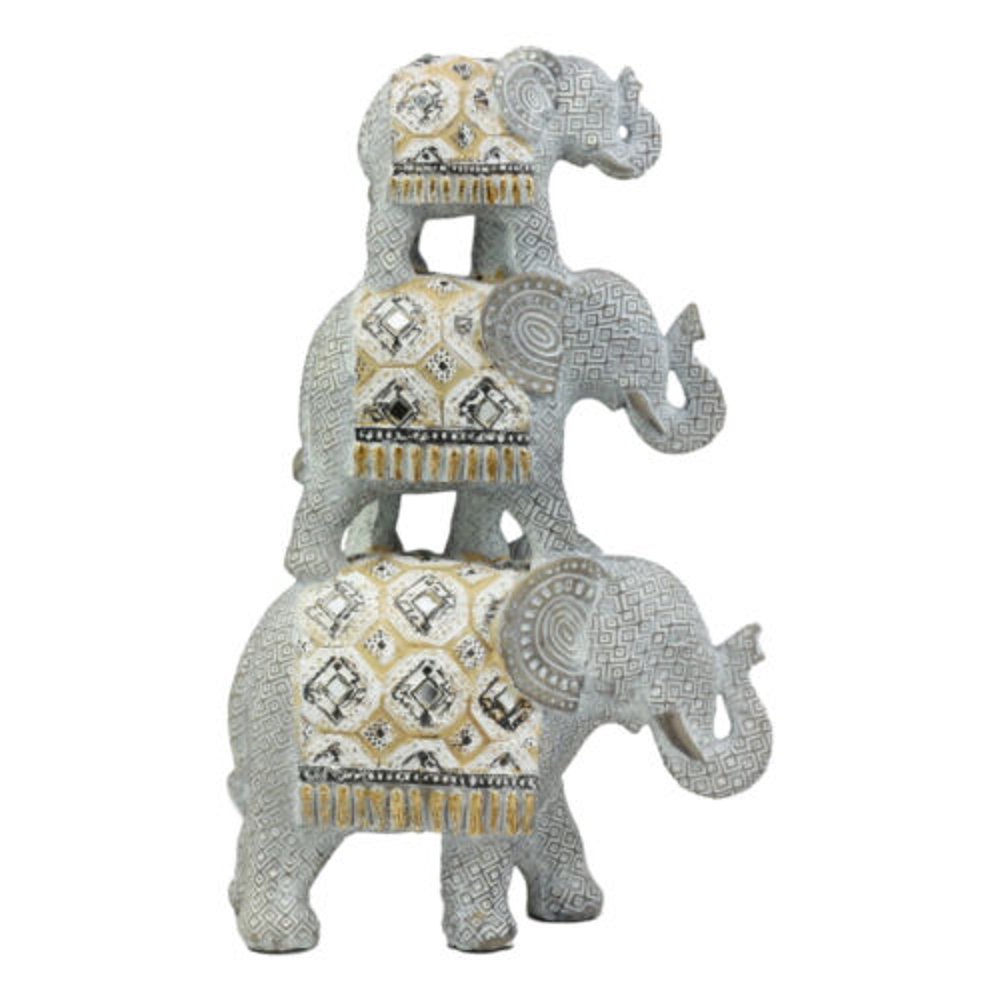 Ebros Silver Geometric Animal Totem Pole Stacked Elephant Statue with