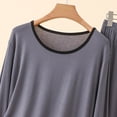 thumbnail image 4 of 2 Piece Sets for Women Women's Fashion Solid Color Thin Round Neck Long Sleeve Top Elastic Waist Pants Two Piece Home Pajama Set Gray Xxl, 4 of 6