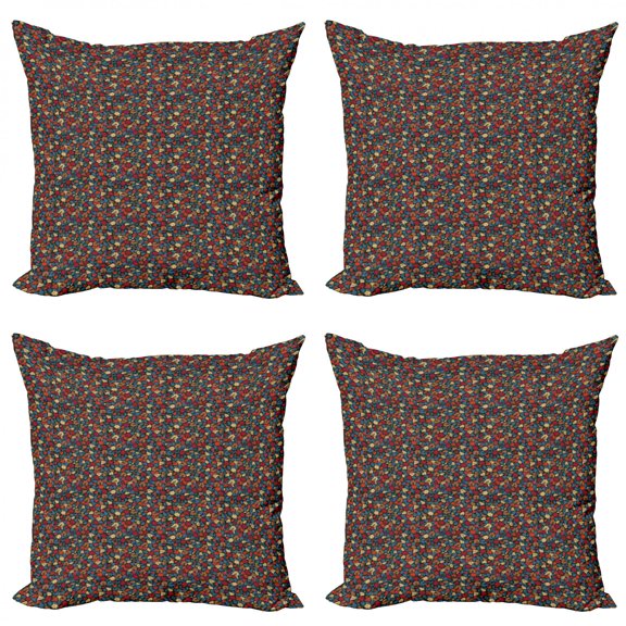 Colorful Throw Pillow Cushion Case Pack of 4, Autumn Forest Theme Fallen Fern Leaves in Different Colors Vintage Exotic Nature, Modern Accent Double-Sided Print, 4 Sizes, Multicolor, by Ambesonne