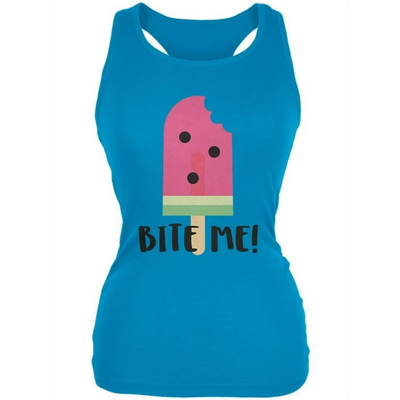 Summer Sun Ice Pop Watermelon Bite Me Juniors Soft Tank Top Turquoise 2XL