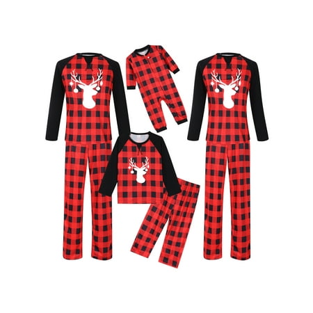 

Thaisu Christmas Pajamas for Family Matching Family Christmas PJs Sets Elk Print Printed Top Sleepwear