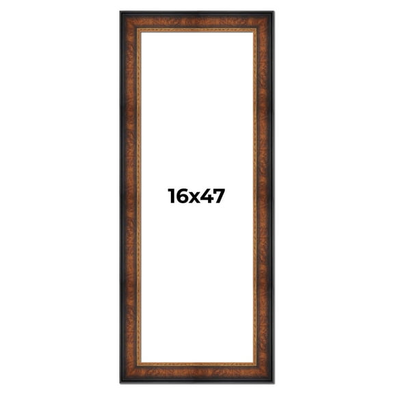 16x47 Frame Brown Walnut Gold Ornate Trim Solid Wood Plein Air Picture Frame | 3 Inch Moulding