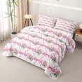 thumbnail image 3 of Erosebridal Watercolor Rose Bed Spread Queen,Ribbon Bow Floral Queen Coverlet Set For Girls,3pcs, 3 of 7