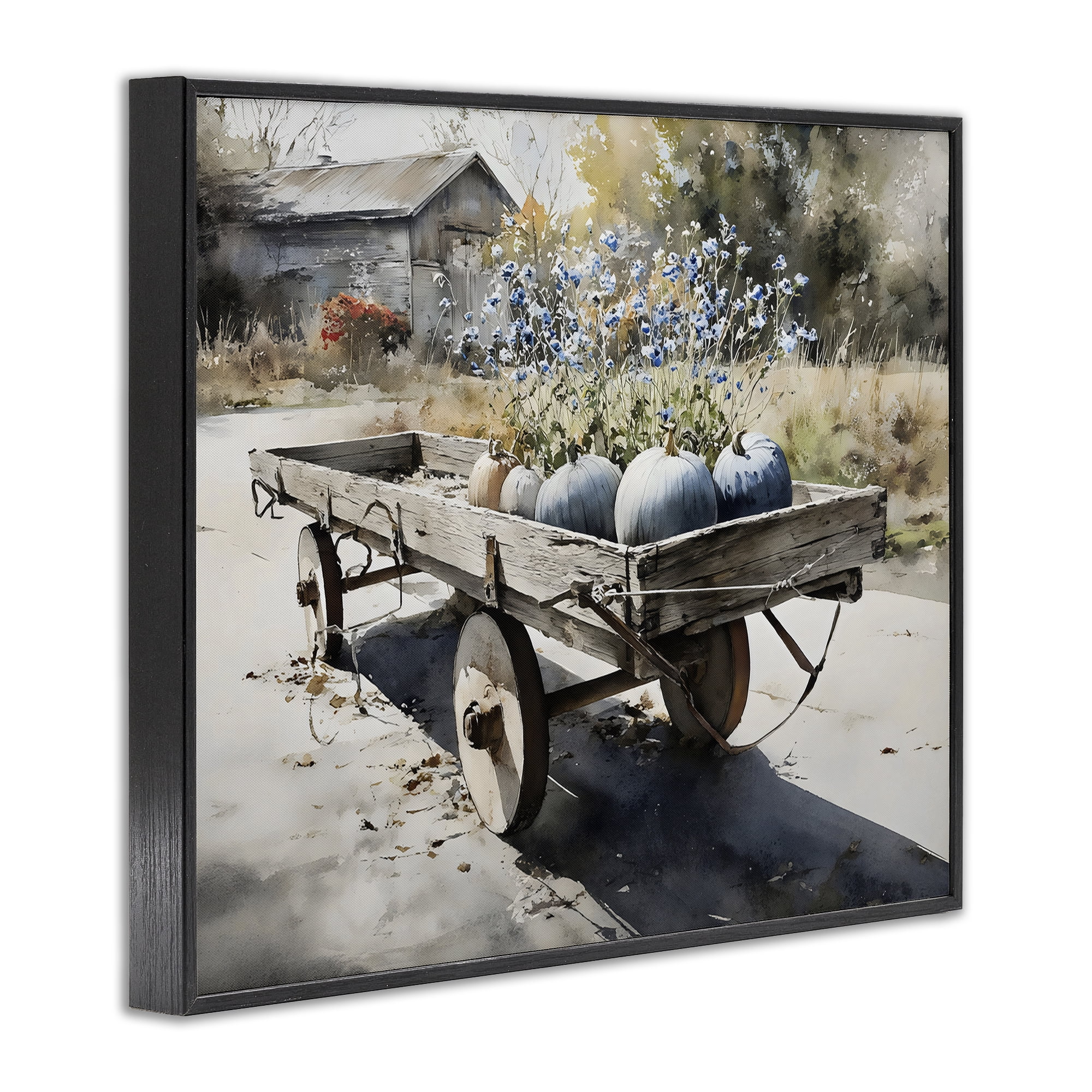 Stupell Industries Blue Pumpkin Wagon in Sunlight Black Framed Giclee Art, design by Franklyn Gregory