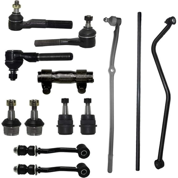 Detroit Axle - Front 13pc Suspension Kit for 91-01 Jeep Cherokee, 91-92 Comanche, Lower Upper Ball Joints Outer Inner Tie Rod Sway Bars Drag Link Track Bar Sleeves Replacement