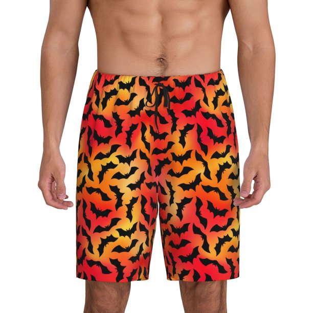 Balery Flying Black Bat Pantalones cortos de pijama de punto de algodón para hombre con cinturilla y bolsillos-XX-Large