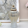 thumbnail image 4 of Transemion Ceramic Electroplating Phnom Penh Jar Striped Decor Table Gold Edge Pot Nordic Style Hallway Crafts Countertop Vase, 4 of 6