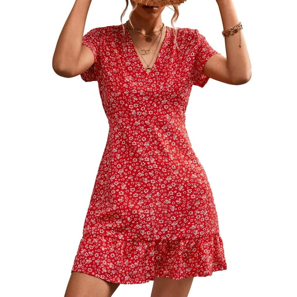 Red short hotsell floral dress
