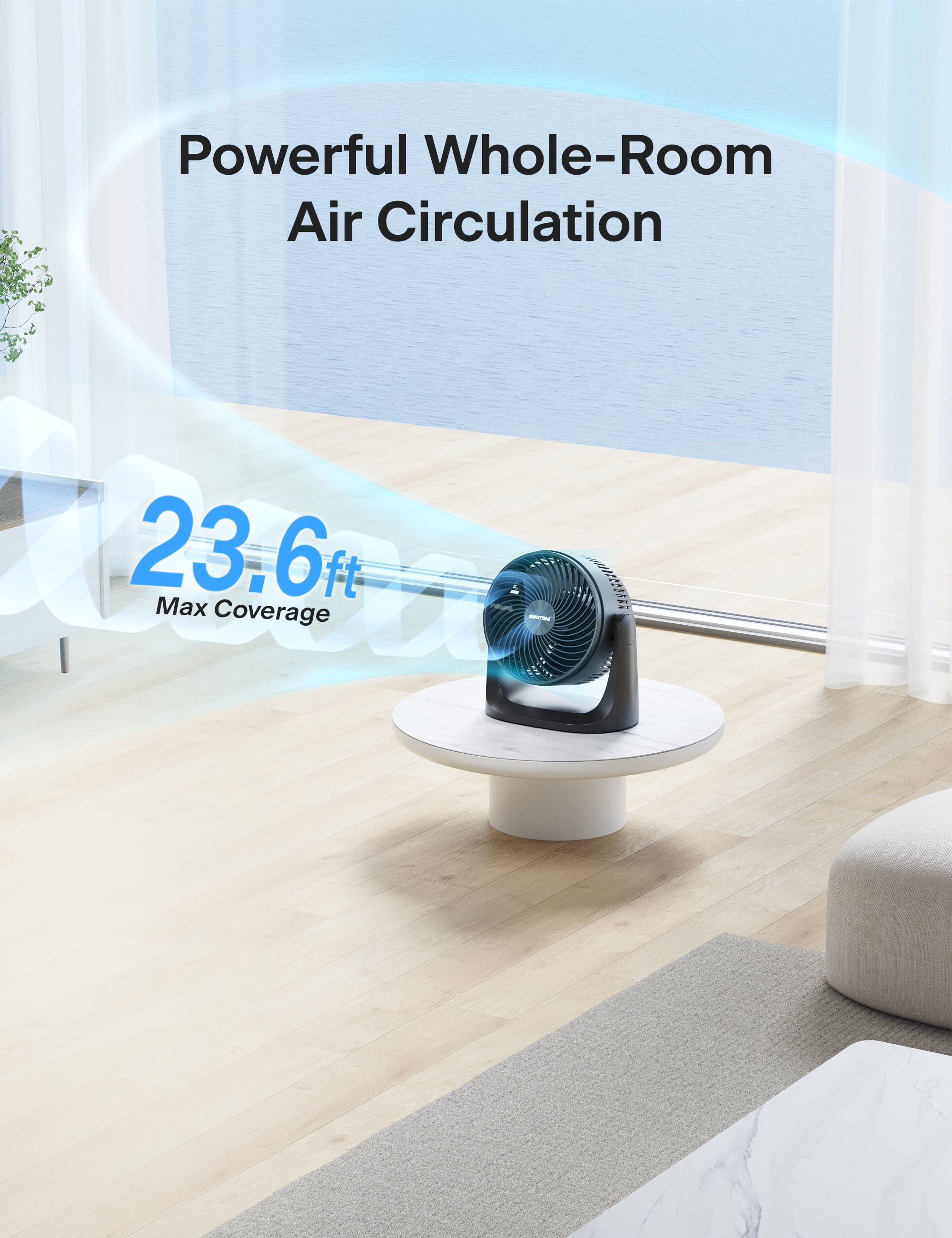 Pelonis 7" Vortex Portable Air Circulator with 100 Tilting Fan Head, PSFT07M3TBB, New, Black