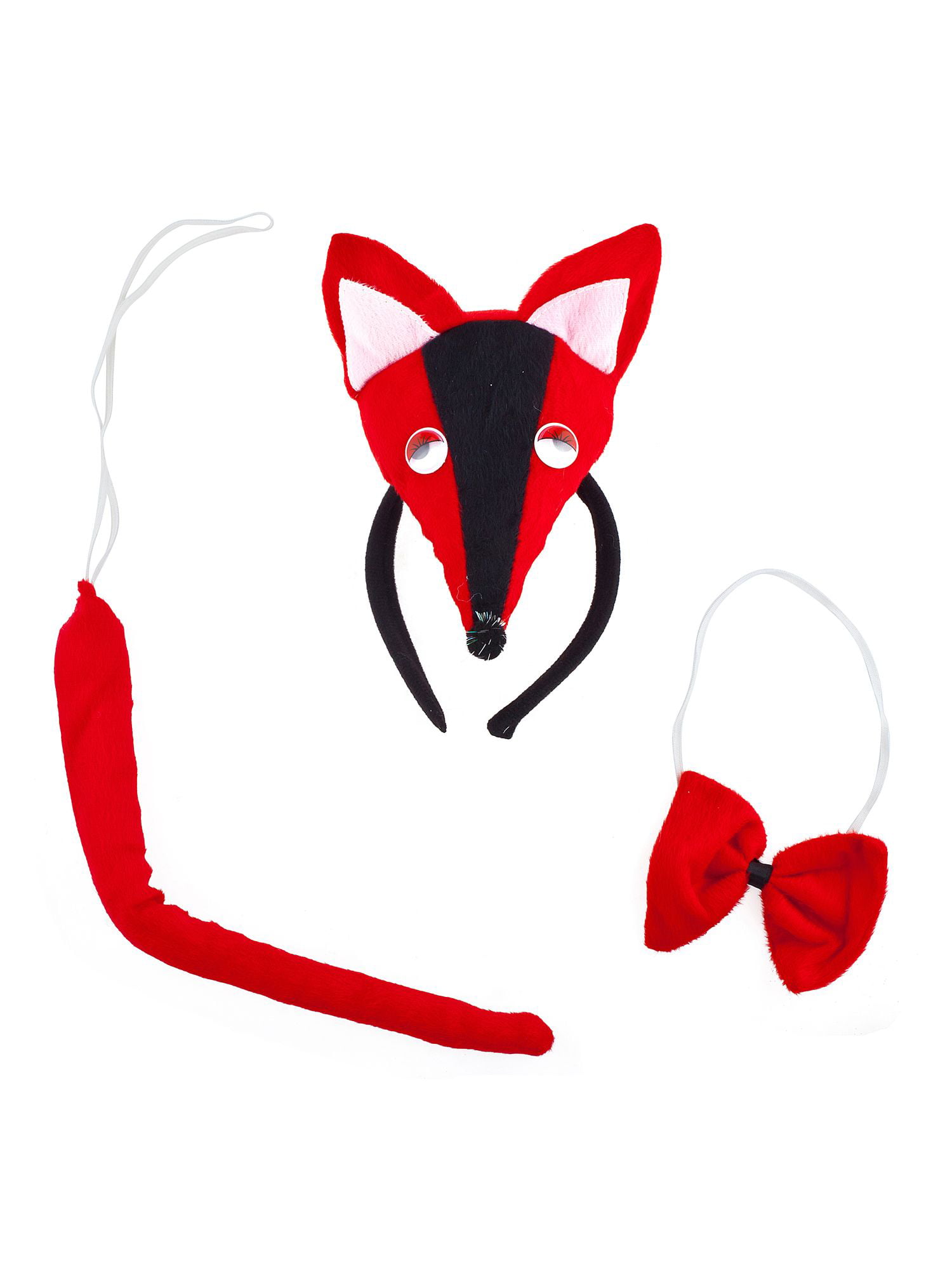 Lux Accessories Black Red Whiet Fox Head Bowtie Tail Costume Party ...