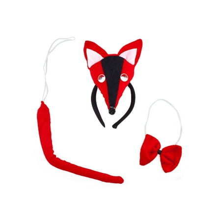 Lux Accessories Black Red Whiet Fox Head Bowtie Tail Costume Party