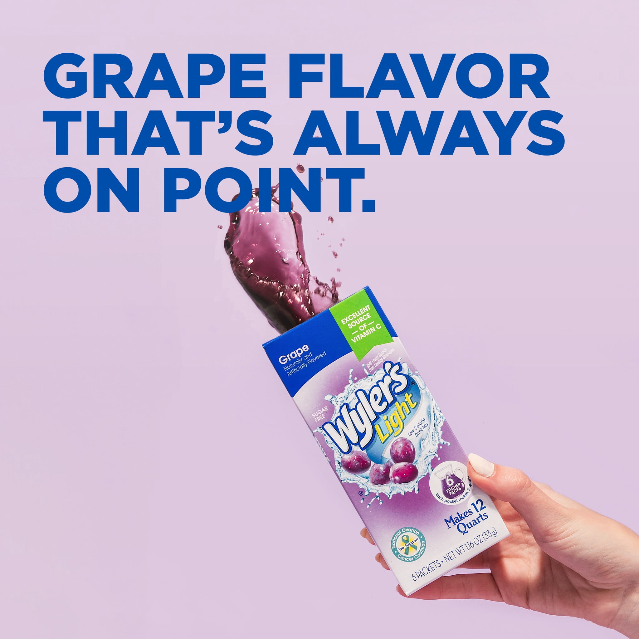 (4 pack) Wyler's Light Grape Low Calorie Drink Mix, Sugar Free Powdered Drink Mix, 1.16 oz, 6 Count