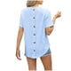 thumbnail image 4 of Camisetas de Manga Larga de las Mujeres de Color Sólido Botón Trasero Manga Corta Superior, Suelto Ajuste Casual Camiseta Diaria, 4 of 9