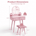 thumbnail image 3 of TLSUNNY Kids Vanity Set with Mirror, Toddler Wooden Makeup Table & Stool with Drawer, Detachable Top, for Girls Age 3-8, 3 of 10