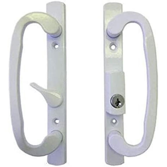 Sliding Glass Patio Door Handle Set, Mortise Type, B-Position, Off Center Latch Keyed, White