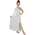 thumbnail image 3 of Hansber Kids Girls Full Length Patchwork Tights Metallic Jumpsuit Dress Praise Dance Outfit Worship Liturgical Dancewear White 16, 3 of 7