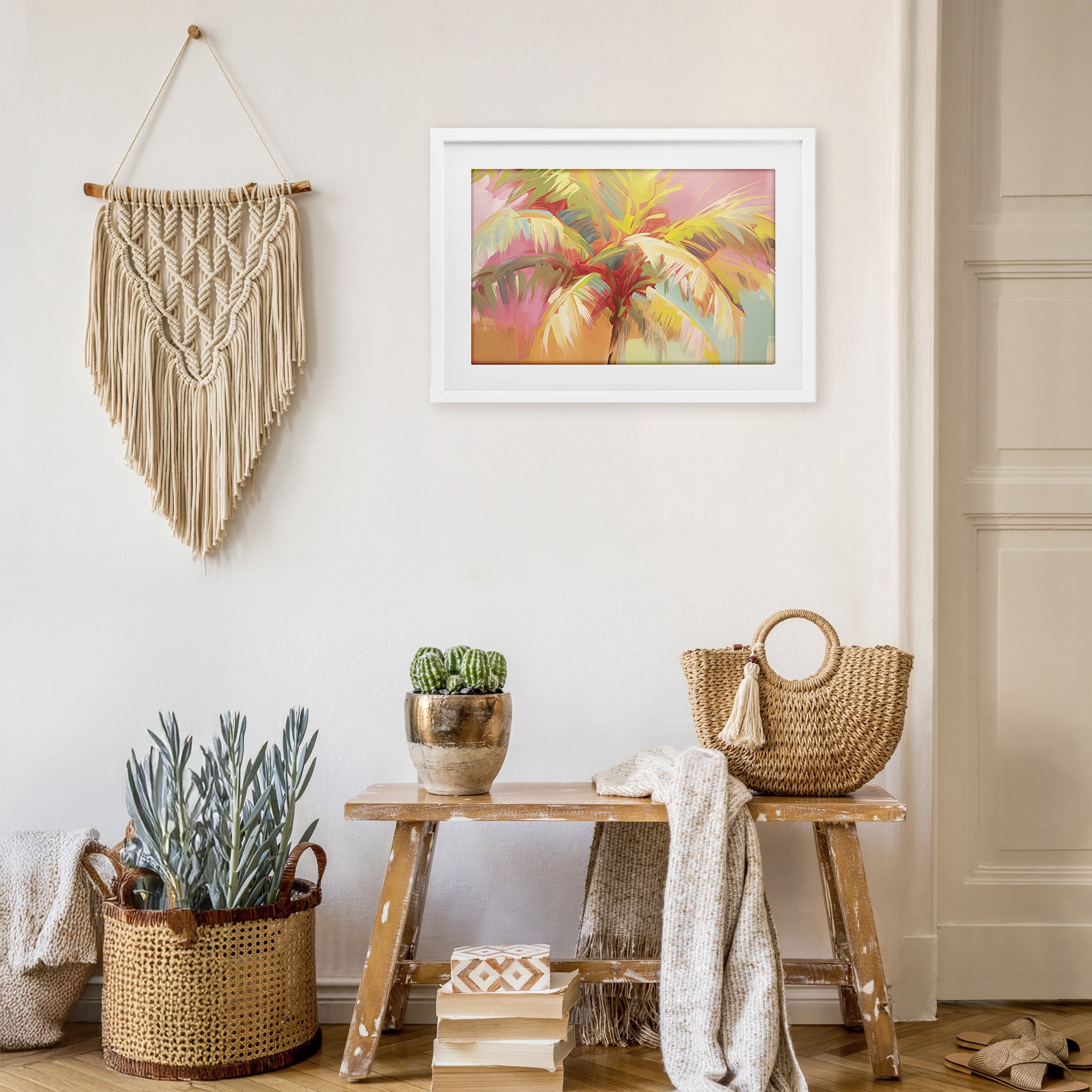 Stupell Industries Warm Palm Leaf Impressions White Framed Print Under Glass, design by Jacky Ngan