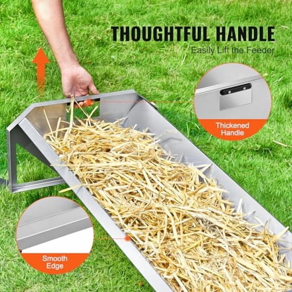 Livestock Feeding Trough, 22 Gallon Capacity, 45" Hay Feeder, Heavy Duty Steel Livestock Trough, Galvanized Steel Sheep Feeder Trough Feeding up to 10 Goats for Horse Sheep Hog Farm Sheds Pen