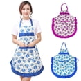 thumbnail image 3 of Farfi Women Bib Floral Print Bowknot Kitchen Restaurant Cooking Pocket Dress Apron (Purple), 3 of 10