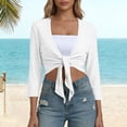 thumbnail image 4 of PBFRDSJ Women's Tie Front Tops 3/4 Sleeve Cropped Cardigan Summer Vacation Going Out Outfits Swim Cover Up, 4 of 9