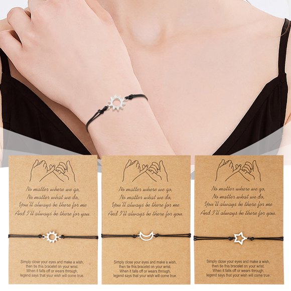 SIfdSeng 3 Pcs Matching Distance Bracelets Friendship Gift for Sisters Friends Girls Women Christmas Charms for Bracelets Crystal Beads for Bracelets Sister Bracelet From Sisters Funny