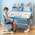 thumbnail image 2 of Floseru Kids Study Desk Chair, Height Adjustable Children's Desks with Tilt Desktop Book Stand Foot Pedal,Kids Desk and Chair Set Writing Table & Chair Set Desk for Kids, 2 of 9
