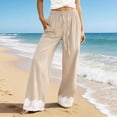 thumbnail image 2 of DHFJKG Flowy Wide Leg Pants For Women Lace Trim Palazzo Drawstring Elastic Waist Pants With Pockets Summer Beach Vacation Clothes Trendy Trousers, 2 of 4