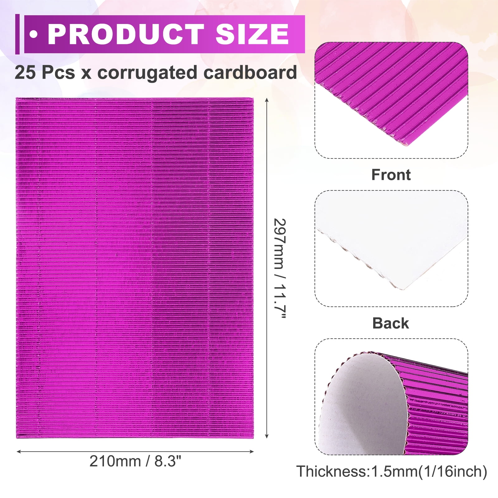 Uxcell 25 Sheets A4 Rose Red Metallic Corrugated Cardboard Paper,8.3 inch  x 11.7 inch Shiny Corrugated Paper for DIY Art Crafts, Scrapbooking, Gift Box