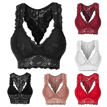 

harmtty Bra Sexy Stretchable Women Floral Lace Underwear for Home Dark Pink M