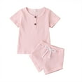 thumbnail image 1 of 2Pcs Infant Knitted Short Sleeve O-Neck Pullover Solid Color Shorts Unisex, 1 of 2