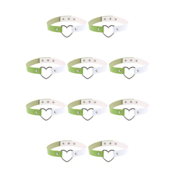 Qarigey Collar colorido Gargantillas de cuero Suministros para niñas Gargantilla de corazón Blanco + verde Blanco + verde 10piezas