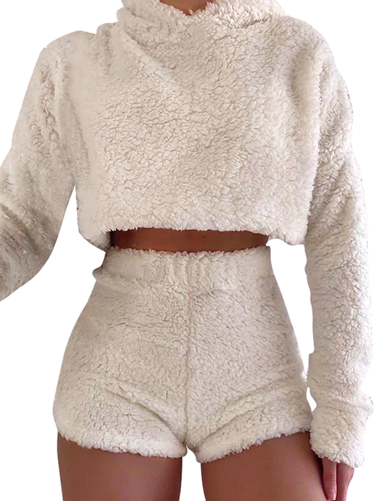 Fluffy Fleece Long Sleeve Hoodie Crop 
