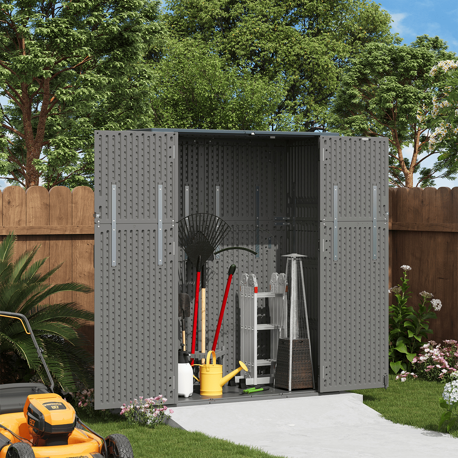 LazySunsets Waterproof Resin Gardening Supplies Storage Shed, 5.8 ft x 4.7 ft x 2.2 ft, Gray