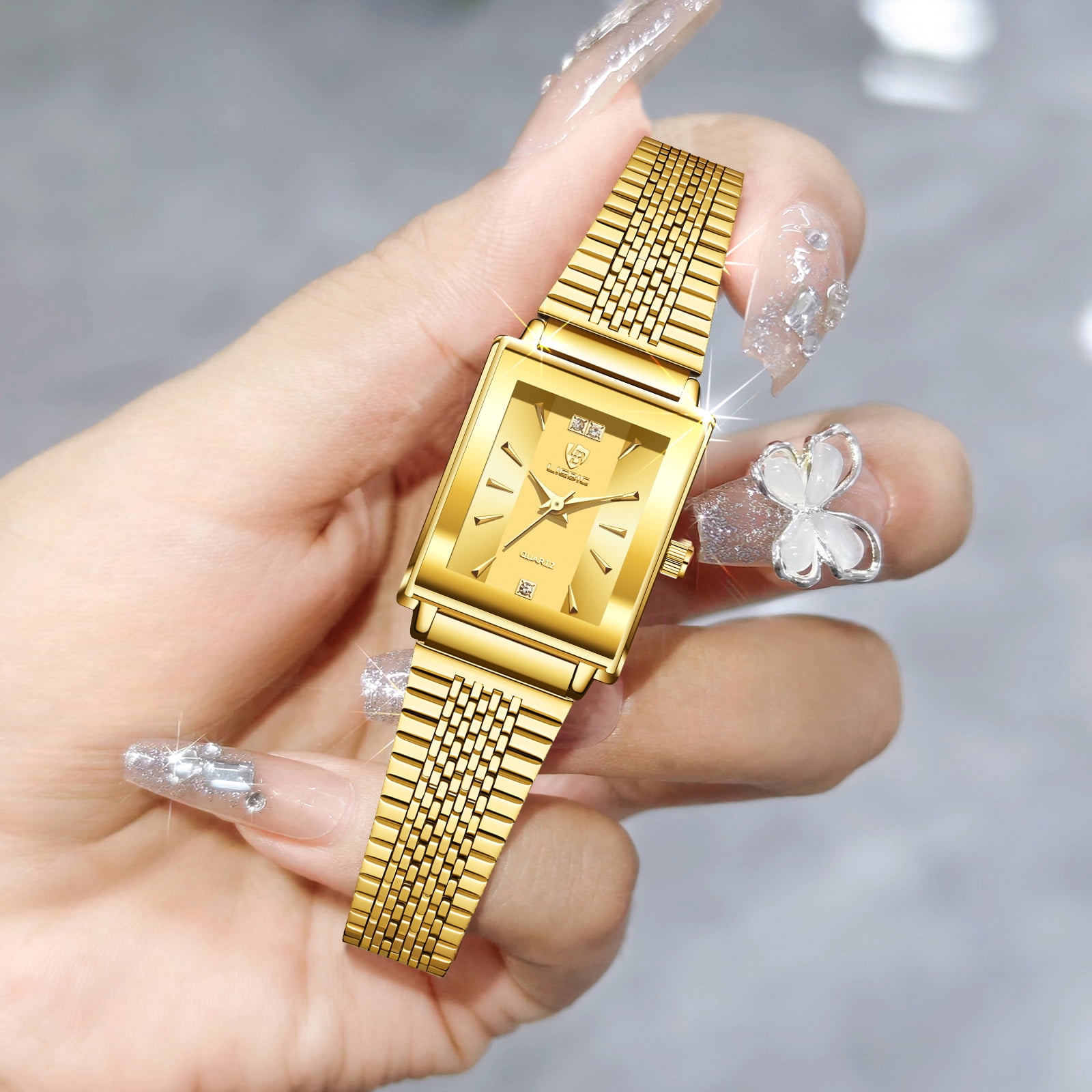 LIEBIG Gold Watches for Women Dainty Elegant Womens Watch Classic Vintage Fashion Square Ladies Quartz Watch Gifts