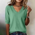 thumbnail image 2 of CIENVNSTG Short Sleeve Sweater for Women Solid Color V Neck Pullover Tops Summer Business Elbow Length Sleeve Shirt Daily Casual Outfit Clothes Mint Green S, 2 of 4